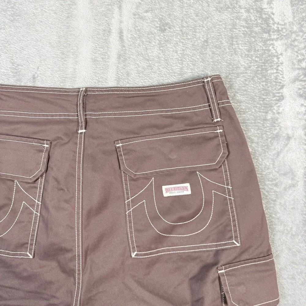 True Religion Mens 32x32 Cargo Pants Brown Contrast Stitch Straight Leg